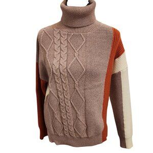 Colorblock High/Low Turtleneck Sweater Size M